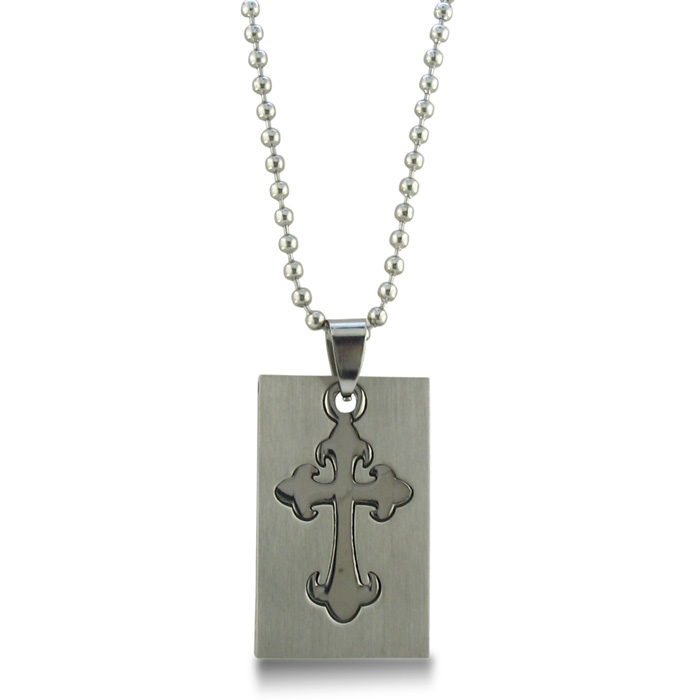 Stainless Steel Gothic Cross Dog Tag, 20 Inch Chain Necklace by SuperJeweler
