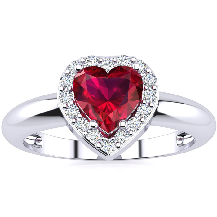 1 Carat Heart Shaped Created Ruby & Diamond Ring, Sterling Silver,  by SuperJeweler