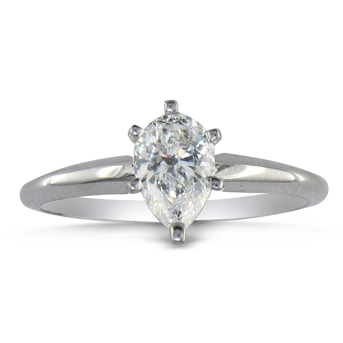 3/4 Carat Pear Shape Diamond Solitaire Ring in 14K White Gold (2.1 g) (, SI2-I1) by SuperJeweler