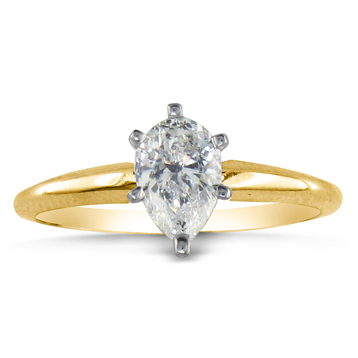 3/4 Carat Pear Shape Diamond Solitaire Ring in 14K Yellow Gold (2.1 g) (, SI2-I1) by SuperJeweler