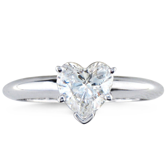 3/4 Carat Heart Shape Diamond Solitaire Ring in 14K White Gold (1.9 g) (, SI2-I1) by SuperJeweler