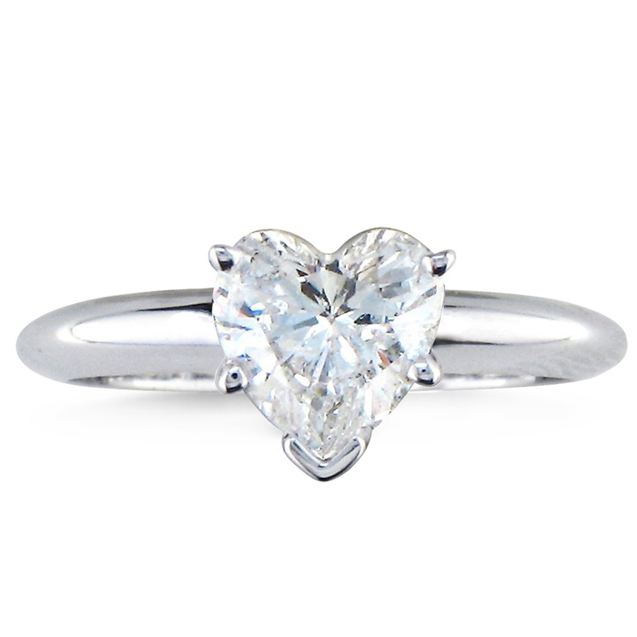 1 Carat Heart Shape Diamond Solitaire Ring in 14K White Gold (2.1 g) (, SI2-I1) by SuperJeweler