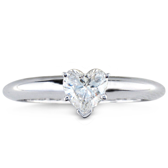 1/2 Carat Heart Shape Diamond Solitaire Ring in 14K White Gold (1.7 g) (, SI2-I1) by SuperJeweler