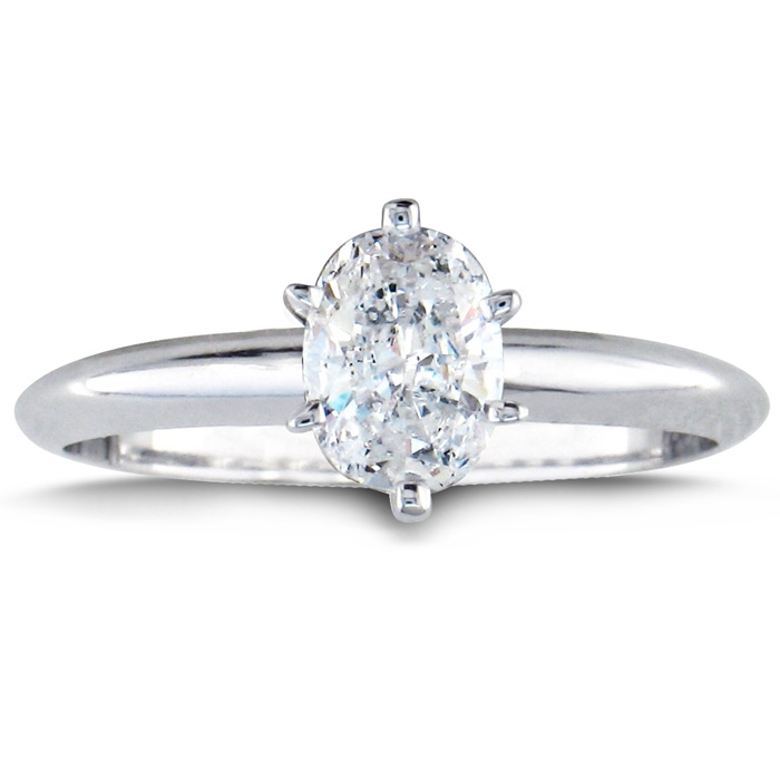 3/4 Carat Oval Shape Diamond Solitaire Ring in 14K White Gold (1.9 g) (, SI2-I1) by SuperJeweler
