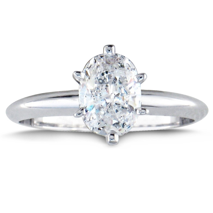 1 Carat Oval Shape Diamond Solitaire Ring in 14K White Gold (2.1 g) (, SI2-I1) by SuperJeweler