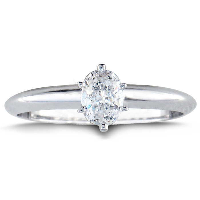 1/2 Carat Oval Shape Diamond Solitaire Ring in 14K White Gold (1.7 g) (, SI2-I1) by SuperJeweler