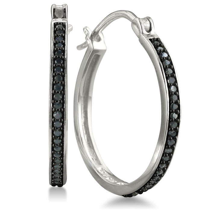 1/4 Carat Black Diamond Hoop Earrings in Sterling Silver by SuperJeweler