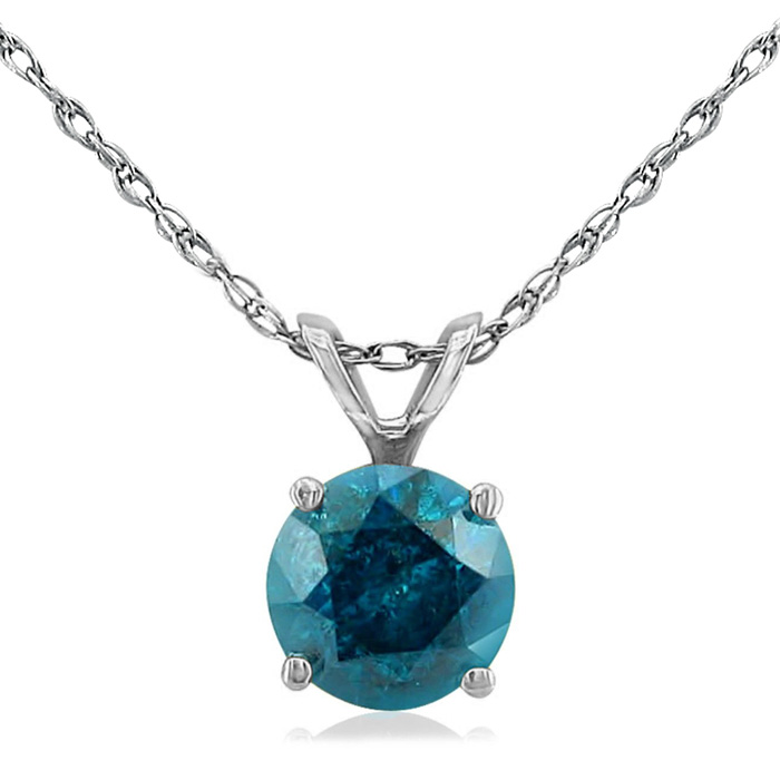 3/4 Carat Blue Diamond Pendant Necklace in 14k White Gold, 18 Inch Chain by SuperJeweler