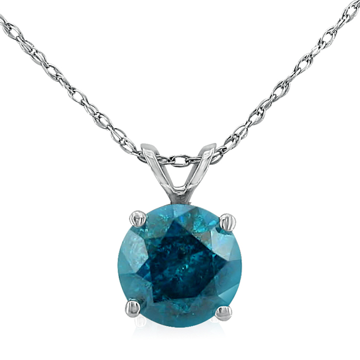 1 Carat Blue Diamond Solitaire Pendant Necklace, 14k White Gold (1.4 g), 18 Inch Chain by SuperJeweler