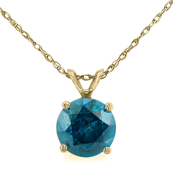 1 Carat Blue Diamond Solitaire Pendant Necklace, 14k Yellow Gold (1.4 g), 18 Inch Chain by SuperJeweler