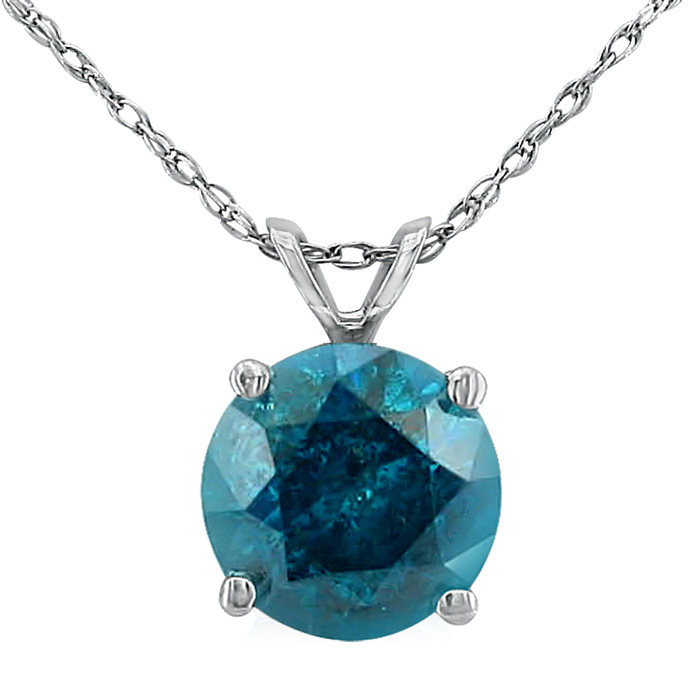 1.5 Carat Blue Diamond Solitaire Pendant Necklace, 14k White Gold (1.4 g), 18 Inch Chain by SuperJeweler