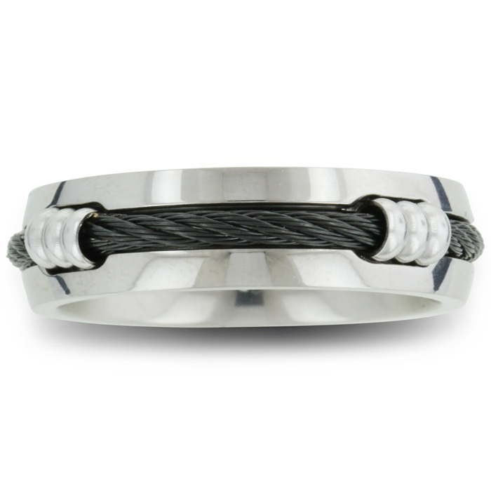 7mm Men's Titanium Wedding Band Ring W/ Carbon Fiber Rope By SuperJeweler