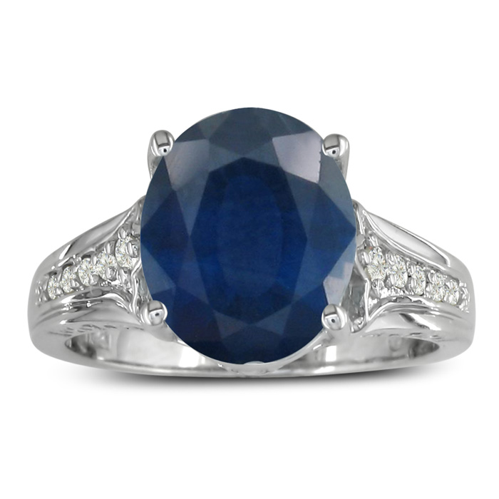 4 Carat Sapphire & Diamond Ring in White Gold (4.3 g),  by SuperJeweler