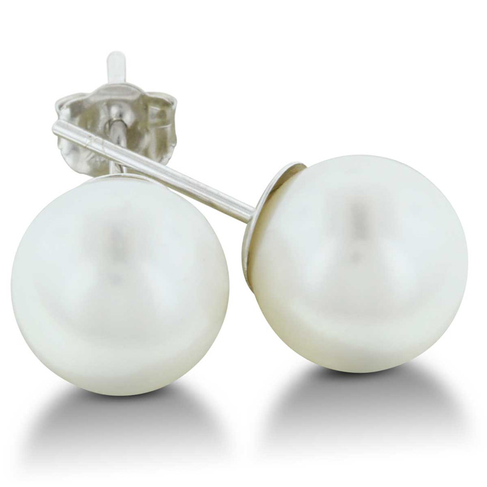 Pearl Stud Earrings w/ 9mm Cultured Pearls in 14K White Gold by SuperJeweler