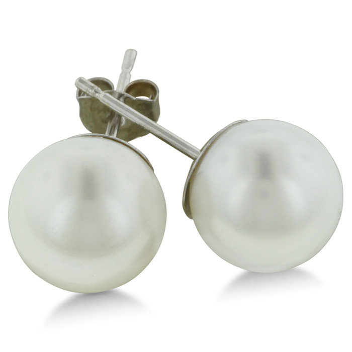 7mm Cultured Pearl Stud Earrings in 14K White Gold by SuperJeweler