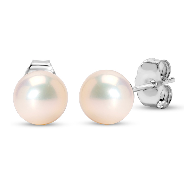 Pearl Stud Earrings w/ 6mm Cultured Pearls in 14K White Gold by SuperJeweler