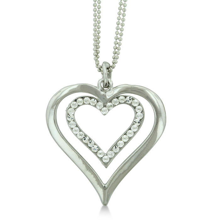 Heart Necklace with Swarovski Crystals Double Heart Necklace Sterling  Silver Heart Necklace for Women