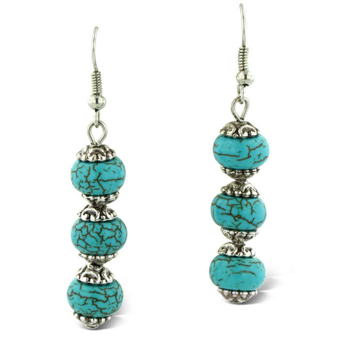 Trendy Three Stone Turquoise Drop Dangle Earrings by SuperJeweler