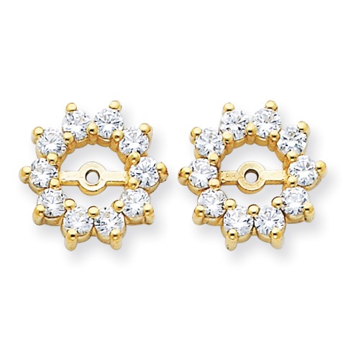 14K Yellow Gold Large Halo Sun Diamond Earring Jackets, Fits 1 1/3-1 1/2ct  Stud Earrings