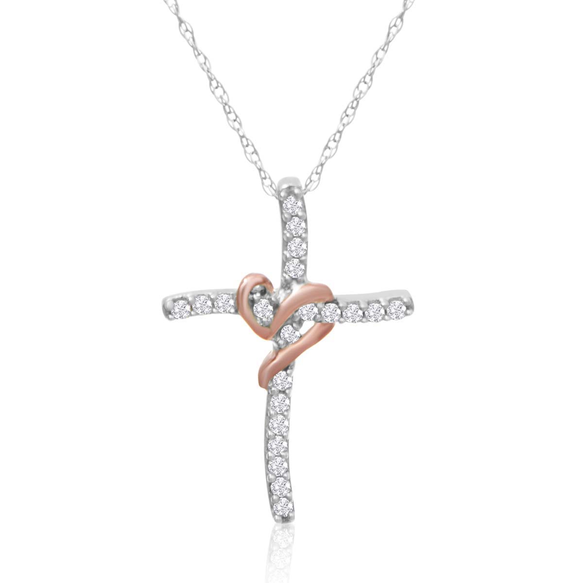0 15 Carat Diamond Cross Necklace In Two Tone Gold Superjeweler