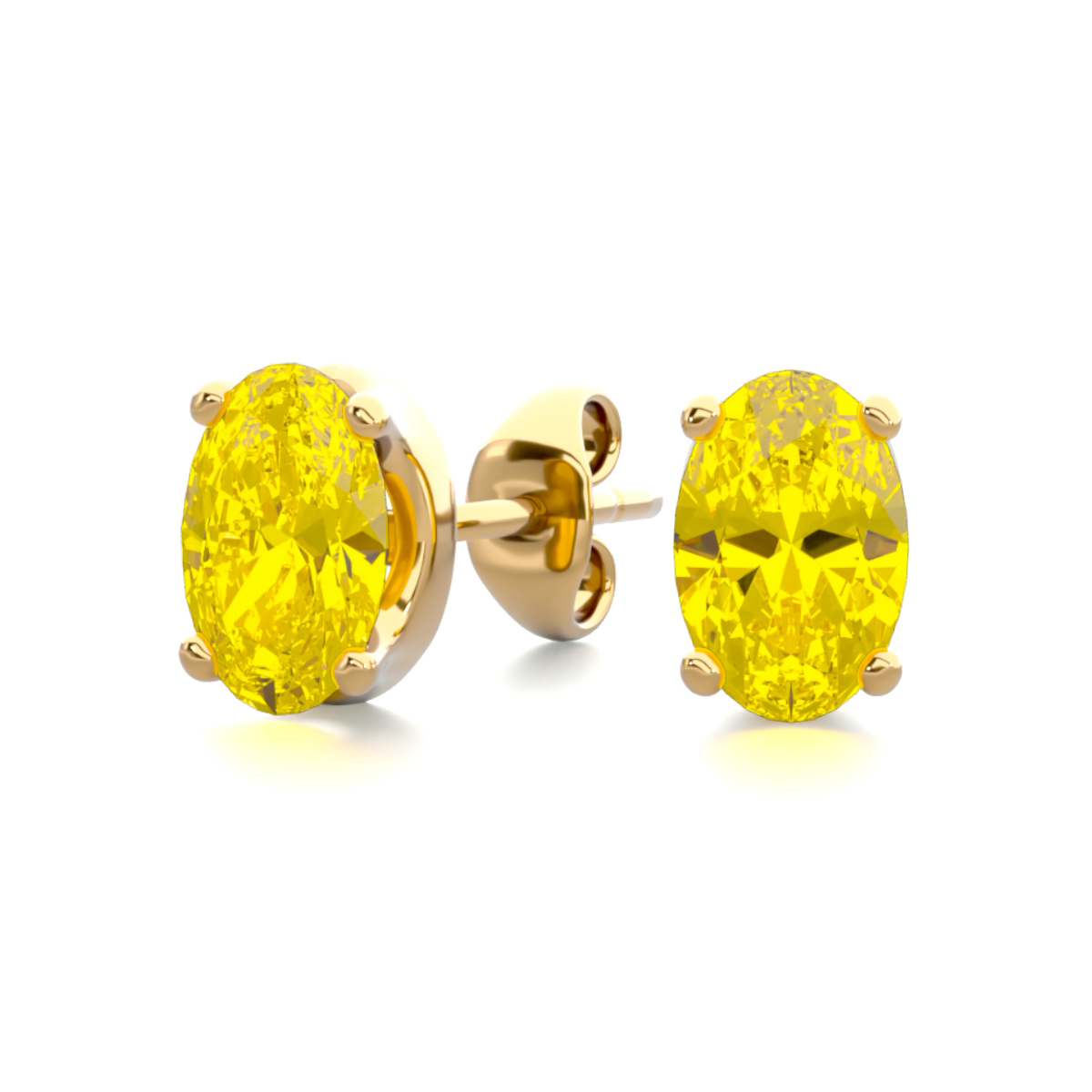 14Kt Yellow Gold Plated Yellow Citrine Oval Design Stud Earrings