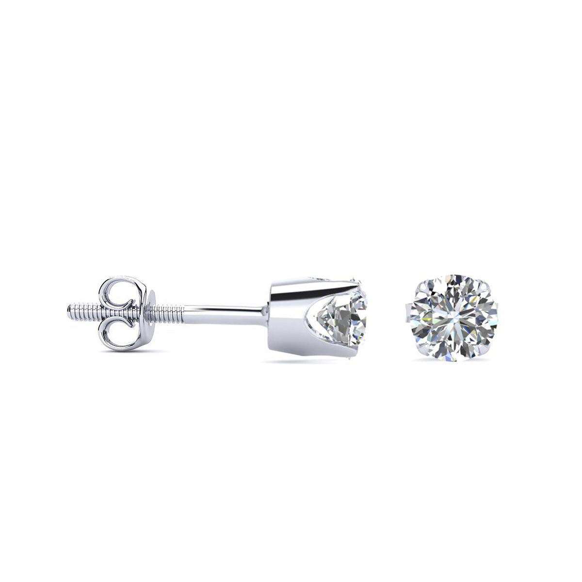 1/4 Carat Very Shiny Diamond Stud Earrings in 14K White Gold (.7 Grams)