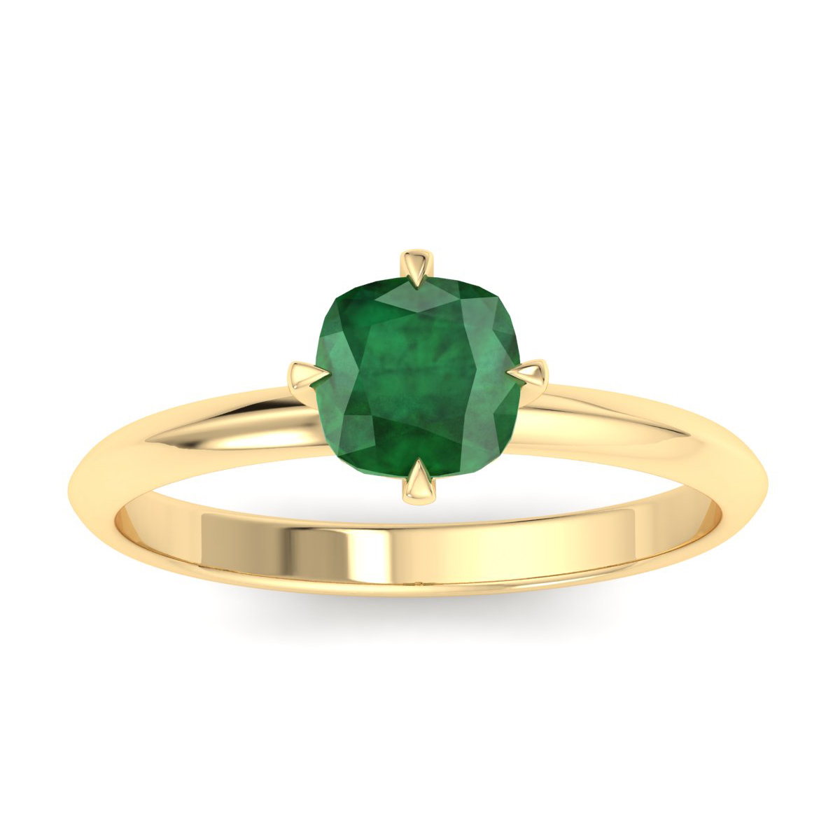 1 Carat Cushion Shape Emerald Ring In 14K Yellow Gold