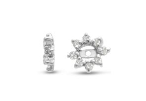 2.00 Carat Black Diamond Flower Solitaire Stud Women Pair Earrings With Halo Jackets 14K White Gold 