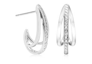 Diamond Accent J Hoop Earrings, 3/4 Inch