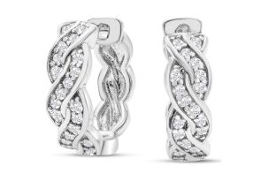 1/4 Carat Diamond Swirl Hoop Earrings, 1/2 Inch, Hidden Snap Backs