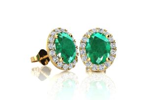 Emerald Earrings | May Birthstone | 1 3/4ct Oval Emerald and Halo ...