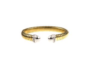 18 Karat Yellow & White Gold Ribbed Cuff with Diamonds