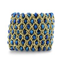 Massive Electric Blue Crystal and Gold Tone Stretch Bracelet