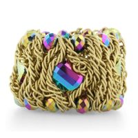 Multicolored Iridescent Crystal and Matte Finish Gold Tone Mesh Stretch Bracelet
