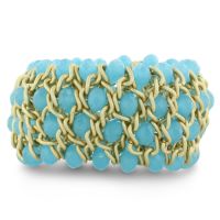 Light Blue Opaque Crystal and Matte Finish Gold Tone Stretch Bracelet
