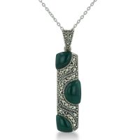 Winding River Green Agate and Marcasite Pendant in Sterling Silver