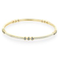 1 1/5ct Delicate Sapphire Two Tone Bangle Bracelet with 18 Karat Yellow Gold Overlay