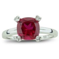 2ct Cushion Cut Created Ruby and Diamond Ring in Sterling Silver