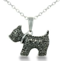 Adorable Black Diamond Scottie Dog Necklace in Sterling Silver