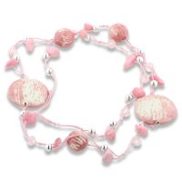 Pretty in Pink Striated Ceramic Bead Necklace With Crystal Accents, 41 Inches Long