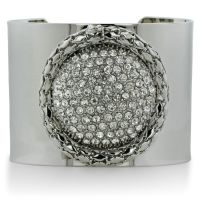 Pave Crystal Shimmering Sun Design Silver Tone 2 Inch Wide Cuff Bracelet, 7 Inches