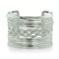 Chunky Wire Braided Weave Silver Tone 2 Inch Wide Cuff Bracelet, Fits 6.5 to 8 Inch Wrist