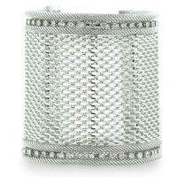 Wide Silver Tone Mesh Massive 3 Inch Cuff Bracelet with A Row Of Fiery Rhinestone Crystals