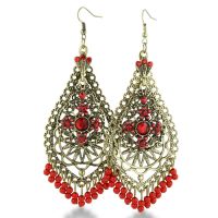 Gold Tone Red Beaded Double Layer 4 Inch Dangle Dr
