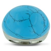 Oversized Turquoise Dome Ring In Smooth Silver Tone Setting, Available Ring Sizes 6-8
