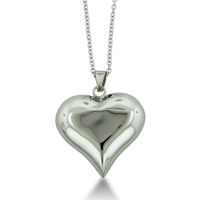 Large Puffed Heart Necklace On 24 Inch Chain, Stainless Steel