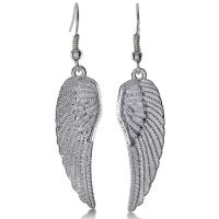 Vintage Inspired Silver Tone Angel Wing Earrings, 1 1/2 Inches Long