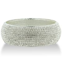 Dazzling Silver Tone Crystal 1 Inch Wide Domed Bangle Bracelet, Fits 7 Inch Wrist