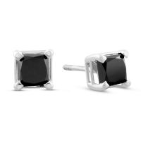 1ct Black Diamond Princess Cut Studs In 14k White Gold