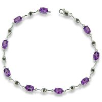 4ct Amethyst and Black Diamond Bracelet In Sterling Silver, 7 Inches